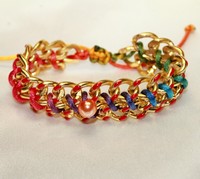 Bracelet double chaîne or/rouge