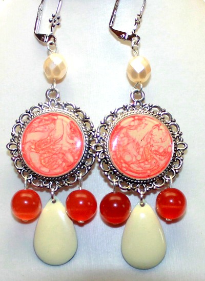 Boucles d'oreilles Moony Corail/ivoire