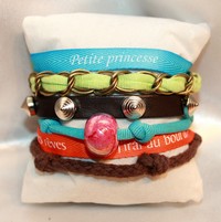 Bracelet multi rang chocolat/vert anis