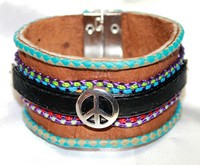 Bracelet Manchette Cuir Peace & Love