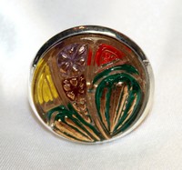 Bague argentée cabochon Abstract Flowers verre de bohême