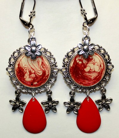 Boucles d'oreilles rouge/ivoire Moony